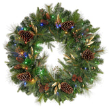 32" Pre-Lit 50 LED Timer Lights Artificial Christmas Wreath w Various Greenery Generic