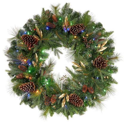 32" Pre-Lit 50 LED Timer Lights Artificial Christmas Wreath w Various Greenery