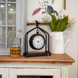 SOFFEE DESIGN 7.5'' x 10'' Mantel Clock Iron Tower Frame, Creative Bird Ornament Tabletop Clock, Silent Clock with Hollow Carved Back Cover for Home Decor, Black SOFFEE DESIGN