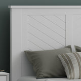 Serene Poplar Wood Twin Headboard, Modern Farmhouse Panel with Chevron Scoring, Twin Size Headboard in White, Casual Coastal Style, Easy Assembly, Quality Materials ComfIQ