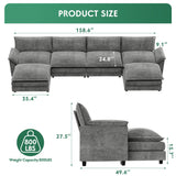 YESHOMY Sectional Modular Sofa U Shaped Chenille Fabric Couch with High Supportive & Soft Sponges and Removable Ottoman, Sleeper Comfy Upholstered Furniture for Living Room, Grey YESHOMY