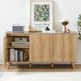 Fluted Sideboard Buffet Cabinet with Storage, Modern Storage Cabinet with 3 Doors, Wood Credenza Buffet Sideboards, Bar Cabinets Console Table for Kitchen Dining Living Room Entryway (Natural) XUZENEST