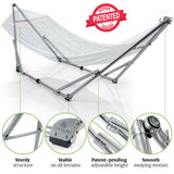 Tranquillo Double Hammock with Stand 650lb Capacity Double Hammock with Spreader Bar, Solid Grade 201 Stainless Steel 30s Set Up, Sturdy Flexible Hammock Stand Portable, Outdoor Indoor, Grey Tranquillo
