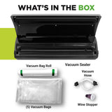 NutriChef Vacuum Sealer | Automatic Vacuum Air Sealing System For Food Preservation w/ Starter Kit | Compact Design | Lab Tested | Dry & Moist Food Modes | Led Indicator Lights, Stainless Steel, Black NutriChef