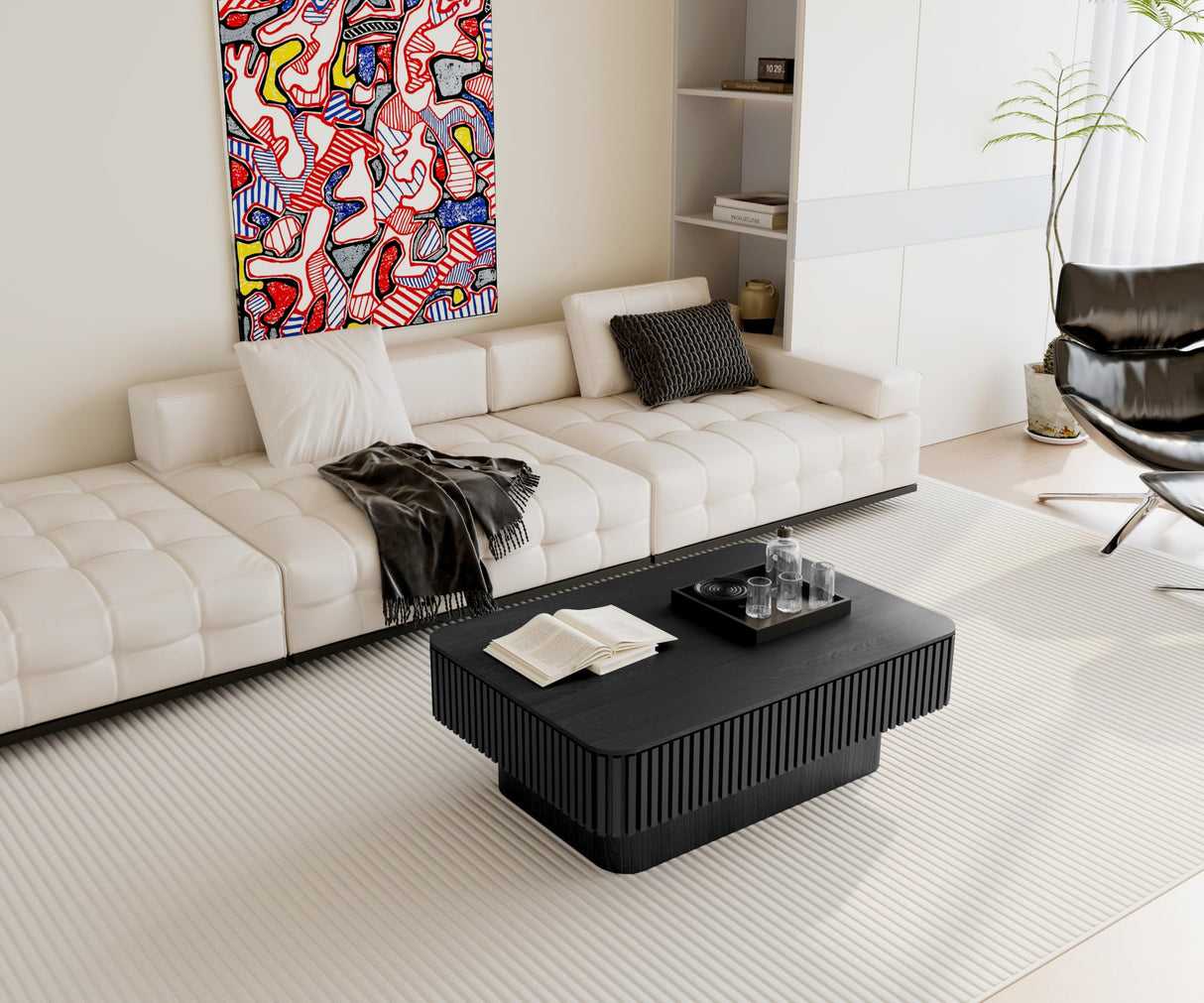 MELAABUU 38.6'' Lift Top Coffee Table with Hidden Compartment, Modern Rectangular Fluted Wooden Center Table Cocktail Tea Table with Storage and Adjustable Height for Living Room Apartment, Black MELAABUU