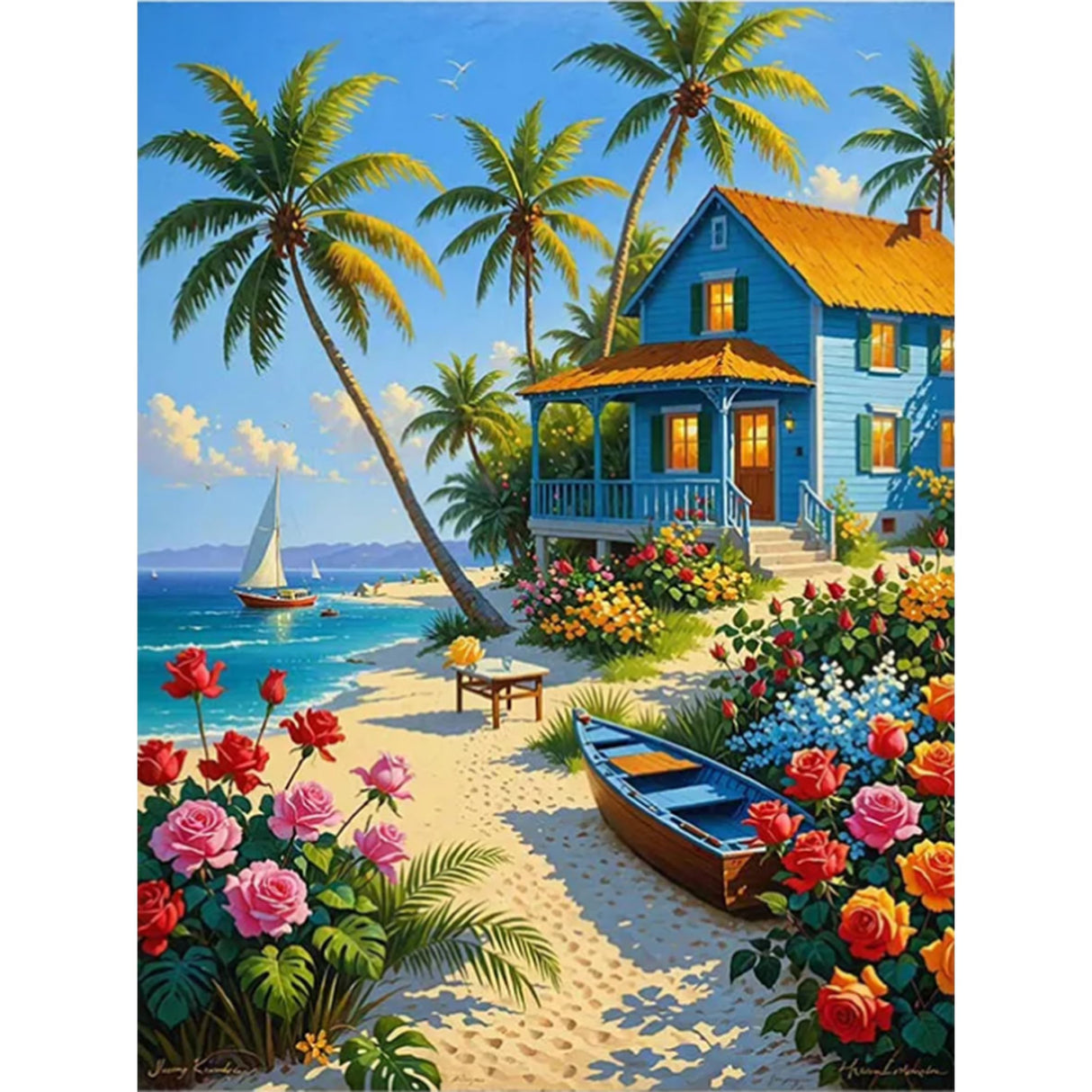 Beach Paint by Numbers Kit for Adults Beginner,Flower Easy Adult Paint by Number Kits on Canvas DIY Painting for Beginners Art by Numbers for Home Wall Decor 16x20 Inch NEGEKFKX