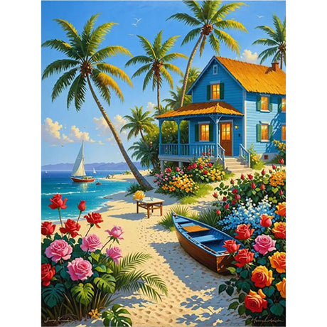 Beach Paint by Numbers Kit for Adults Beginner,Flower Easy Adult Paint by Number Kits on Canvas DIY Painting for Beginners Art by Numbers for Home Wall Decor 16x20 Inch NEGEKFKX