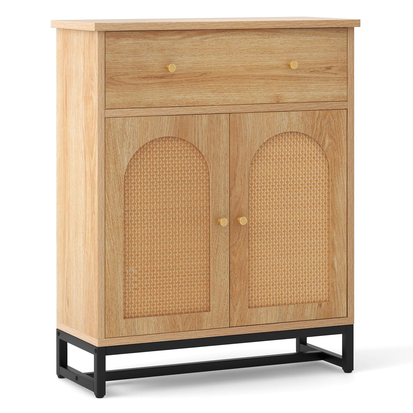 Tangkula Bathroom Storage Cabinet with Rattan Doors & Drawer, Sideboard Buffet Cabinet Coffee Bar for Living Room, Hallway & Entryway, Freestanding Accent Floor Cabinet (Farmhouse, Natural)