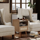 Night stand Set of 2, Bedside Tables with Charging Station, Rattan End Tables, Bed Side Tables, Wood Nightstands set of 2 for Farmhouse Kids' Room Bedroom Living Room Dorm Sofa Office Corner(Brown) MECHYIN