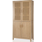 MISHAO 71" Kitchen Pantry Storage Cabinet, Tall Storage Cabinet with Rattan Doors & Adjustable Shelves, Freestanding Cupboard Wood Pantry for Kitchen, Living Room, Dining Room Hallway, Natural MISHAO