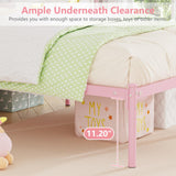 Merronix Twin Bed Frames with Headboard, Elegant Metal Pink Bed Frame for Kids Girls, Modern Heavy Duty Twin Size Platform Bed - No Box Spring Needed, 11.2 Inches Height Underneath Storage Merronix