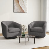 Swivel Barrel Accent Chair, Modern Round Linen Arm Chair for Living Room, Bedroom, Comfy Club Reading Chairs for Adults（Linen Fabric, Grey, Set of 2 DREAMSIDEA
