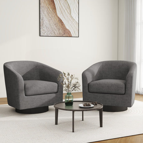 Swivel Barrel Accent Chair, Modern Round Linen Arm Chair for Living Room, Bedroom, Comfy Club Reading Chairs for Adults（Linen Fabric, Grey, Set of 2 DREAMSIDEA