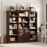 Spurgehom 70" Tall Bookshelves and Bookcases with Doors Large Bookshelf with Drawers, Farmhouse Bookcase with Storage Cabinet, Standing Display Storage Bookshelf for Home Office, Brown Spurgehom