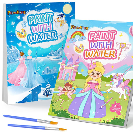 PERRYHOME 2 Pack Paint with Water Coloring Books for Kids Ages 3-5,4-8, Mess Free Toddler Watercolor Painting Set, Arts and Crafts Toys-Birthday Christmas Gifts for Toddlers Girls PERRYHOME