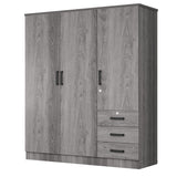 61" Wide Large Wardrobe Closet 3 Doors and 3 Drawers (Grey) Woodpeckers Furniture And Mattress