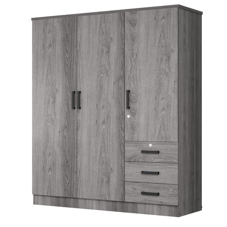 61" Wide Large Wardrobe Closet 3 Doors and 3 Drawers (Grey) Woodpeckers Furniture And Mattress
