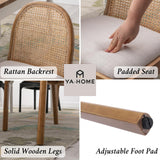 Ya-Home Mid Century Dining Chairs Set of 4, Accent Rattan Linen Fabric Side Chairs Kitchen Chair with Solid Wooden Legs for Living Room Dining Room, Beige Ya-Home