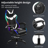 PERZOE Gaming Chair, Office Chair with Foot Rest, Pocket Spring Cushion, Bluetooth Speakers Ergonomic Chair Massage Chair Multiple RGB Led Light Gaming Chairs for Adults 350lbs White&Black PERZOE