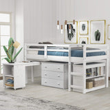 Twin Loft Bed with Desk Low Study Kids Twin Loft Bed with Storage Drawers, Low Loft Bed Twin for Kids Twin Loft Bed with Safety Guard Rails and Bookcase Shelf (White, Twin Loft with Desk) Harper & Bright Designs