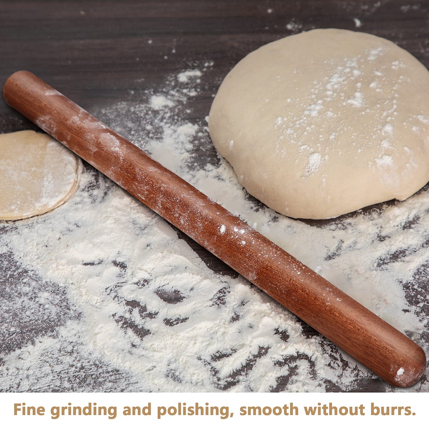 Aisoso French Rolling Pin, 17.7 Inches Wood Rolling Pin for Baking Extra Long Thickened, Classic Wooden Dough Roller for Fondant Pizza Pie Crust Cookie Pastry, Essential Kitchen Utensil, Brown