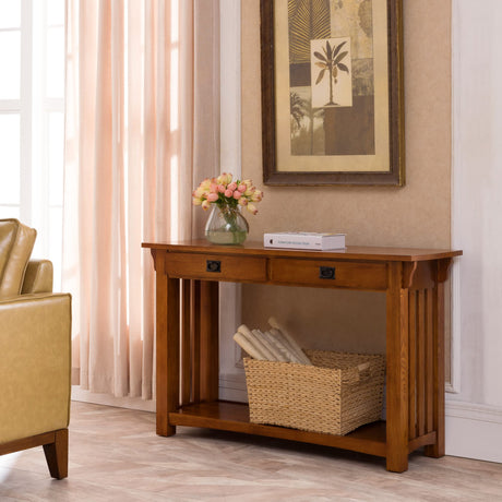 Leick Home 8233 Mission Console Table for Entryway, Wood Sofa Table, Made with Solid Wood, for Living Room, Hallway, Office, Bedroom, Medium Oak Finish Leick Home