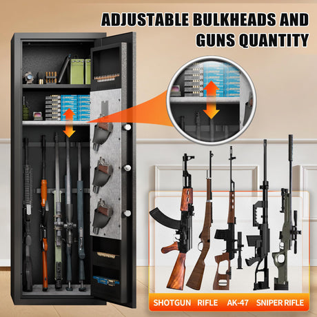 ErgoNova 57" Large Gun Safe,Biometric 5-Gun Safe Cabinet,Quick Access Long Gun Pistols,Rifles and Shotguns Gun Cabinet,with 3 Pistol Bags and LED Light Adjustable Gun Rack,Assembled(Black) ErgoNova