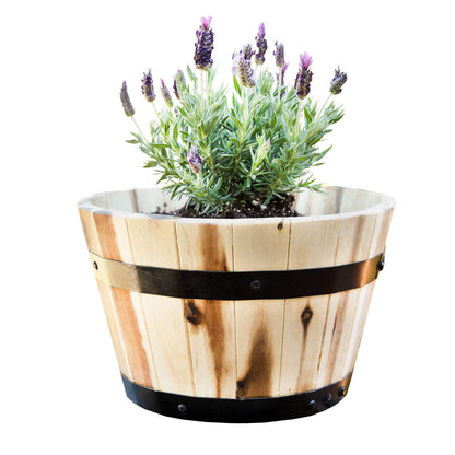 Thirteen Chefs Villa Acacia Round Wooden Farmhouse Planter 11 Inch Plant and Flower Pot for Outdoor Gardens