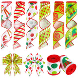 6 Rolls 30 Yards Christmas Wired Edge Ribbon Elf Hats and Legs Multi Dots Swirl Diagonal Stripe Ribbon Home Party Bows Decor for Xmas Tree Wreath Gift Wrapping DIY Crafts, 2.5 Inch (Stylish Style) Yinder