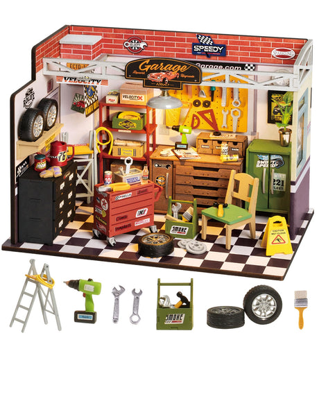 Rolife DIY Miniature House Kit Garage Workshop, Build 1/20 Mini House Building Kit with LED Craft Kits for Aduls Gifts for Him Her Kids Rolife