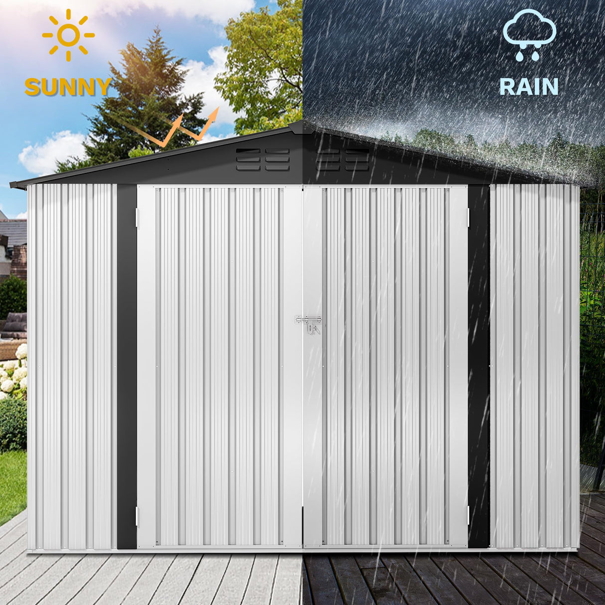 DWVO 8'x6' Large Metal Outdoor Storage Shed, Heavy Duty Tool Storage Sheds for Backyard Patio Lawn - Ideal for Bicycles, Garden Tools, and Lawn Equipment, Easy-to-Assemble, White DWVO