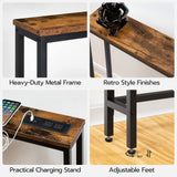 HOOBRO 39.4" Skinny Console Table with Power Outlets, 5.9" Behind Couch Table with Charging Station, Narrow Sofa Table, Long and Thin Table for Entryway, Living Room, Rustic Brown BF51UXG01 HOOBRO