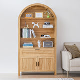 Turtle&Myrtle 73" H Large Arched Bookshelf，5-Tier Arch Bookcase with Doors，Mid Century Modern Book Shelf with Drawers，Wood Bookshelf w/Open Display Shelves for Living Room, Office (Natural) Turtle&Myrtle