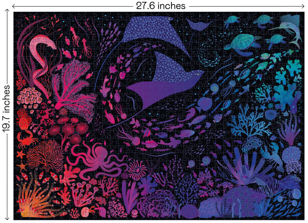 Elena Essex Puzzles for Adults 1000 Pieces - Night Reef | 1000 Piece Puzzle for Adults | Jigsaw Puzzles 1000 Pieces | Coral Reef Ocean Shark Puzzle | Puzzles Size 28x20 inches Elena Essex