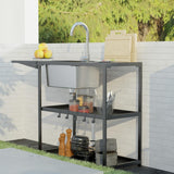 LUCKWIND 47" Freestanding Kitchen Utility Sink with Stainless Steel Single Bowl, Foldable Countertop and Cold & Hot Water Faucet for Farmhouse, Laundry, Garage, Outdoor and Commercial Use LUCKWIND