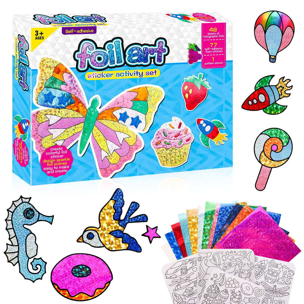 Foil Art Kit for Kids - Foils Fun Craft Kits & Supplies, No Mess Art for Kids, Foil Foam Stickers Art Craft Activity for Kid, DIY Creative Activity Birthday Christmas Gift Travel Toys for Girls Boys OTAOD