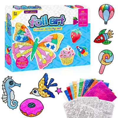 Foil Art Kit for Kids - Foils Fun Craft Kits & Supplies, No Mess Art for Kids, Foil Foam Stickers Art Craft Activity for Kid, DIY Creative Activity Birthday Christmas Gift Travel Toys for Girls Boys