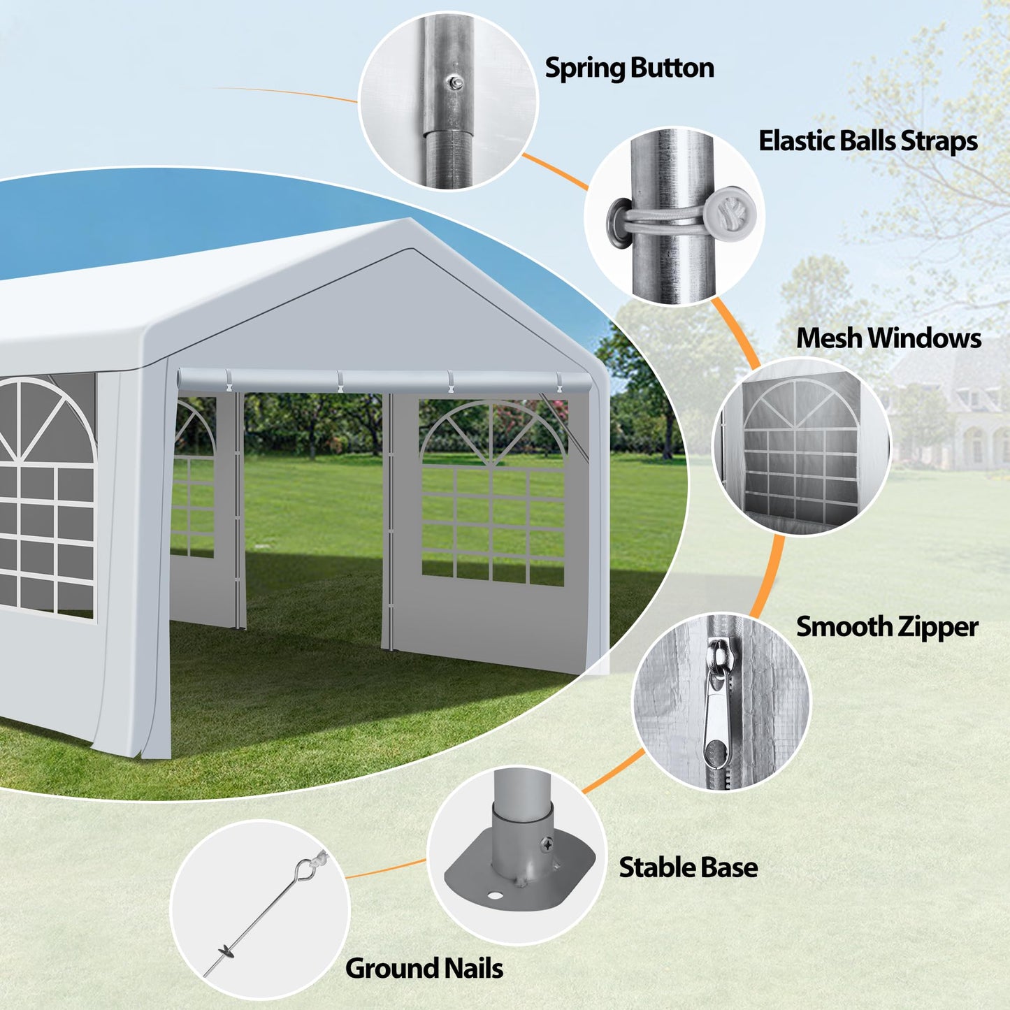 Raysfung 13 x 20Ft Heavy Duty Carport, Portable Garage Shelter Outdoor Wedding Tent with Removable Sidewalls Event Shelters Canopy for Party