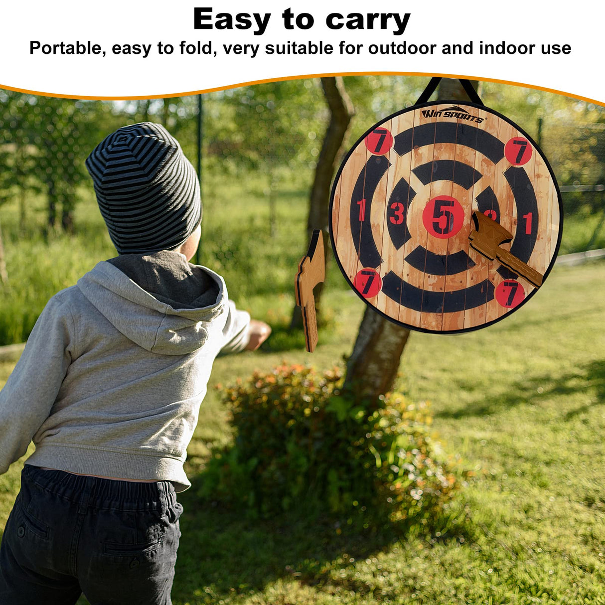 ISANCHA Foam Axe Throwing Game Indoor&Outdoor Target Game,Includes Two Foam Axes, One 26” Easy Fold Target and A Carry Bag ISANCHA