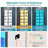 Lvifur 66" Tall Storage Cabinet, LED Kitchen Pantry Cabinet with Human Body Induction, 5 Tier Bookcase Display Cabinet with Adjustable Shelves for Living Room Office (White) Lvifur