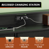 WLIVE Black Dresser TV Stand for 50, 55 inch, Led Dresser for Bedroom, Chest of Drawers with LED Lights, Charging Station, Clothes Storage with 9 Drawers, Wood Top, Living Room, Closet WLIVE