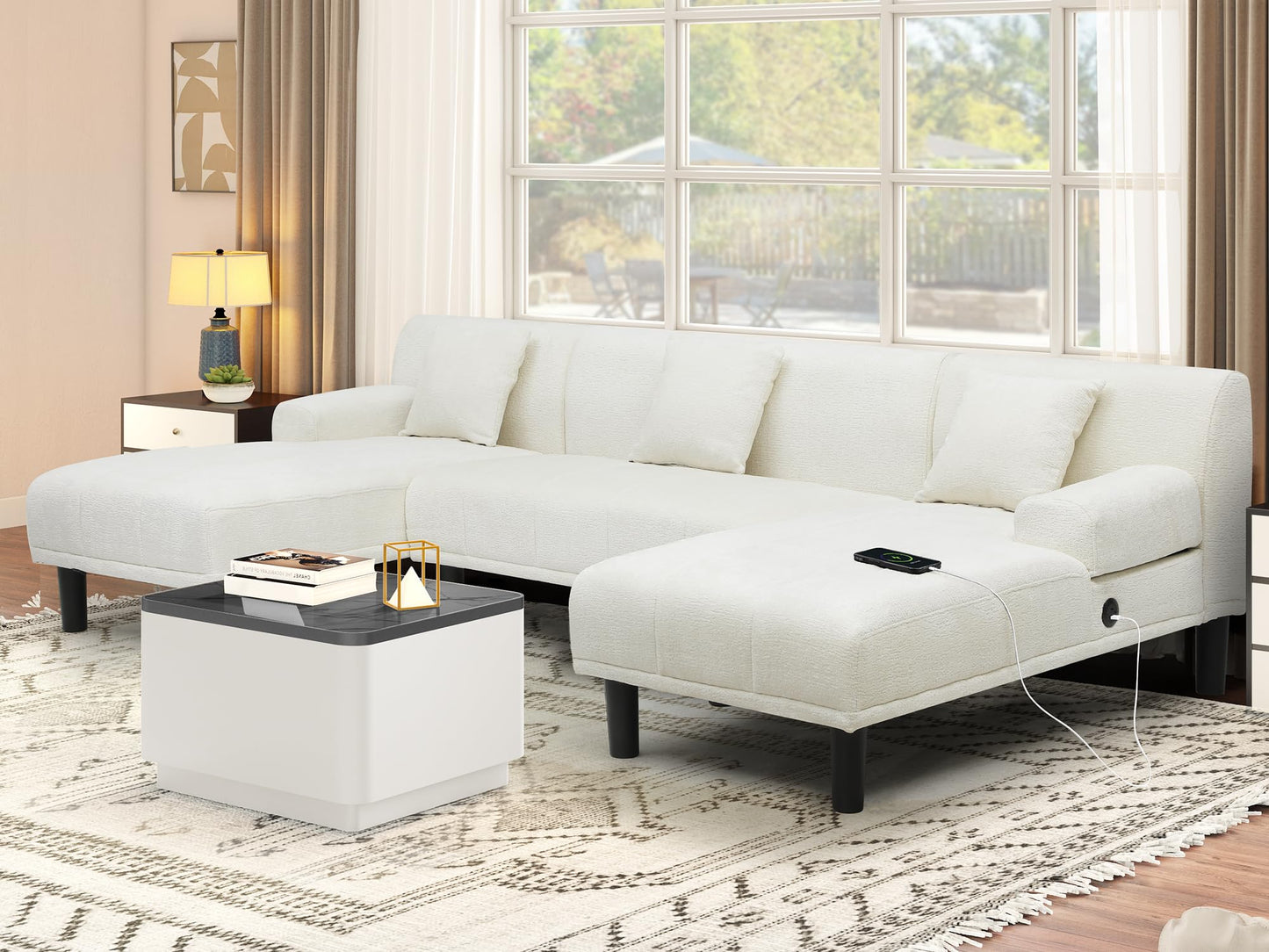 YITAHOME Sectional Couches for Living Room, U Shaped Sofa Chenille Modern Couch with USB & Type C Charging Ports Double Chaise and Comfy Upholstered Sofa, Beige