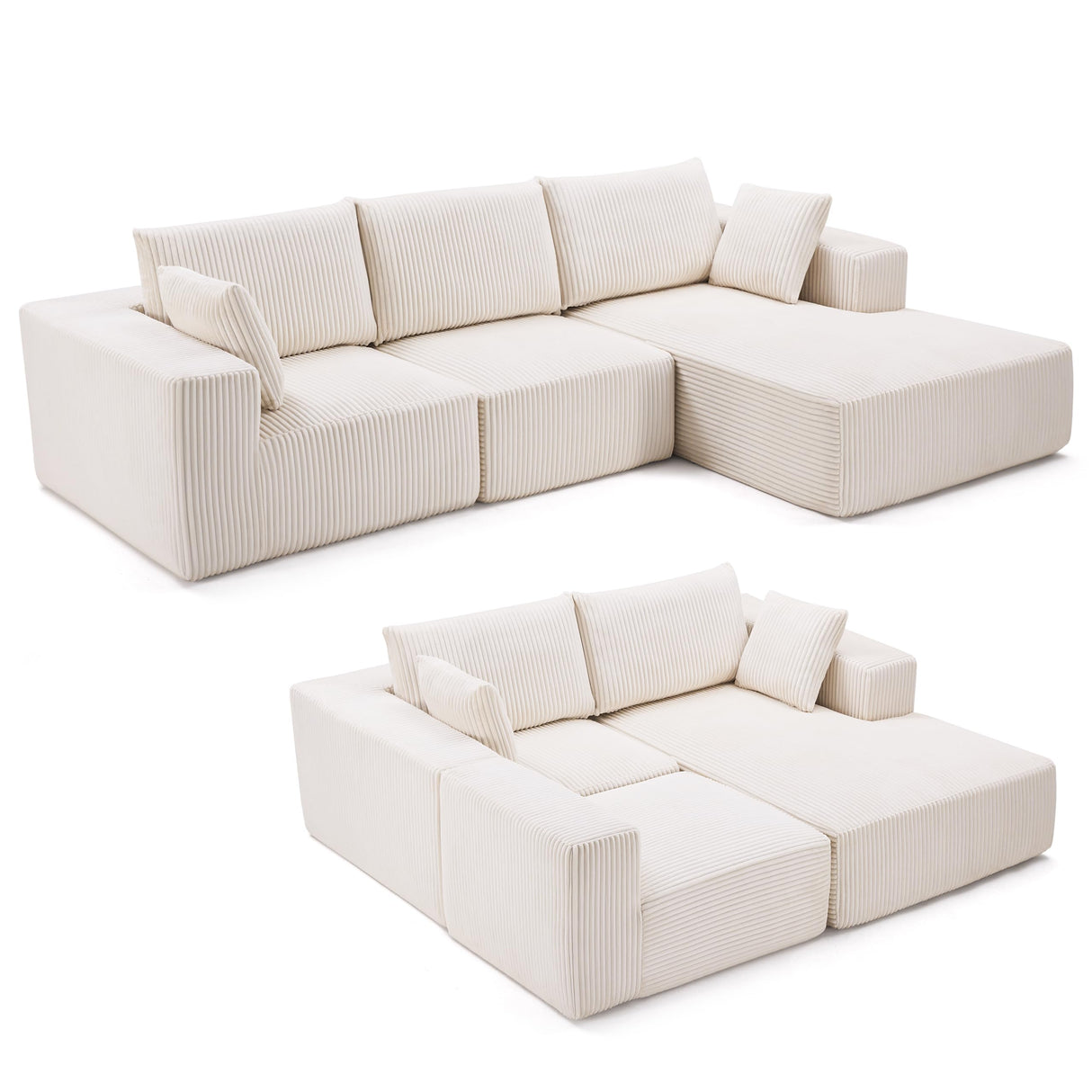 Weture 108” Modular Sectional Sofa, Cloud Sectional Couch with Deep Seat, Modern Modular L-Shape Sofa with Chaise,Upholstered Couches for Living Room (Corduroy, Beige) Weture