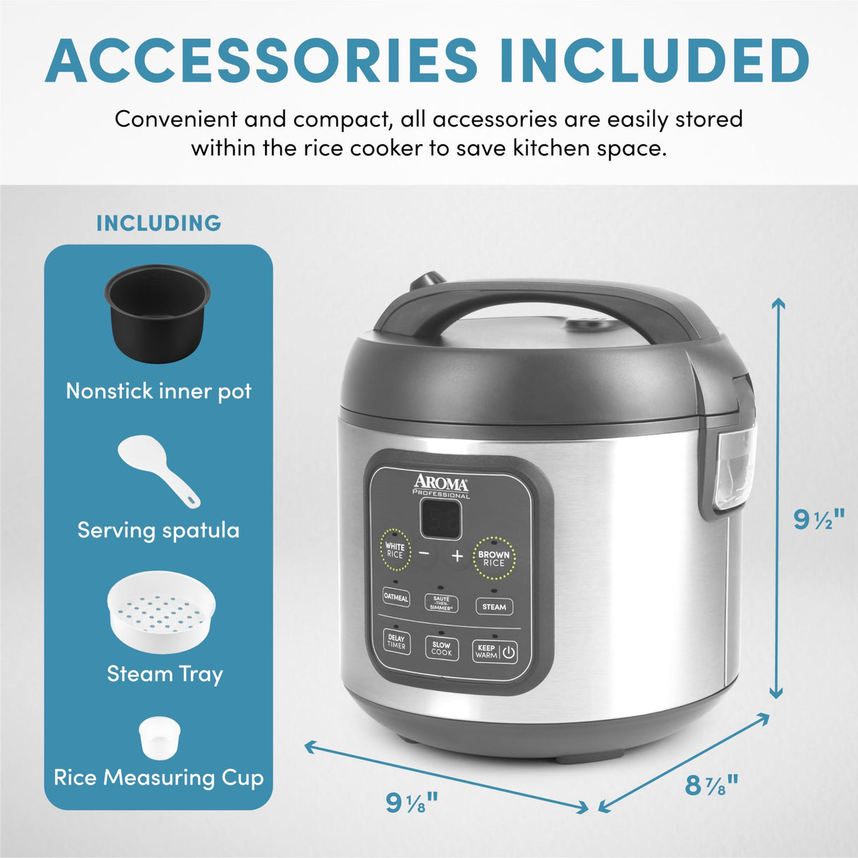 AROMA Professional Digital Rice Cooker, Multicooker, 4-Cup (Uncooked) / 8-Cup (Cooked), Steamer, Slow Cooker, Grain Cooker, 2Qt, Stainless Steel Exterior, ARC-994SG AROMA