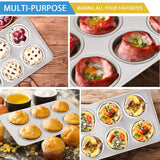 E-far Muffin Pan Set of 2, Stainless Steel Muffin Pan Tin for Baking, 6-Cup Metal Cupcake Pan Tray, Non-toxic & Healthy, Oven & Dishwasher Safe, Regular Size - 11.44 x 7.12 x 1.25 inch E-far