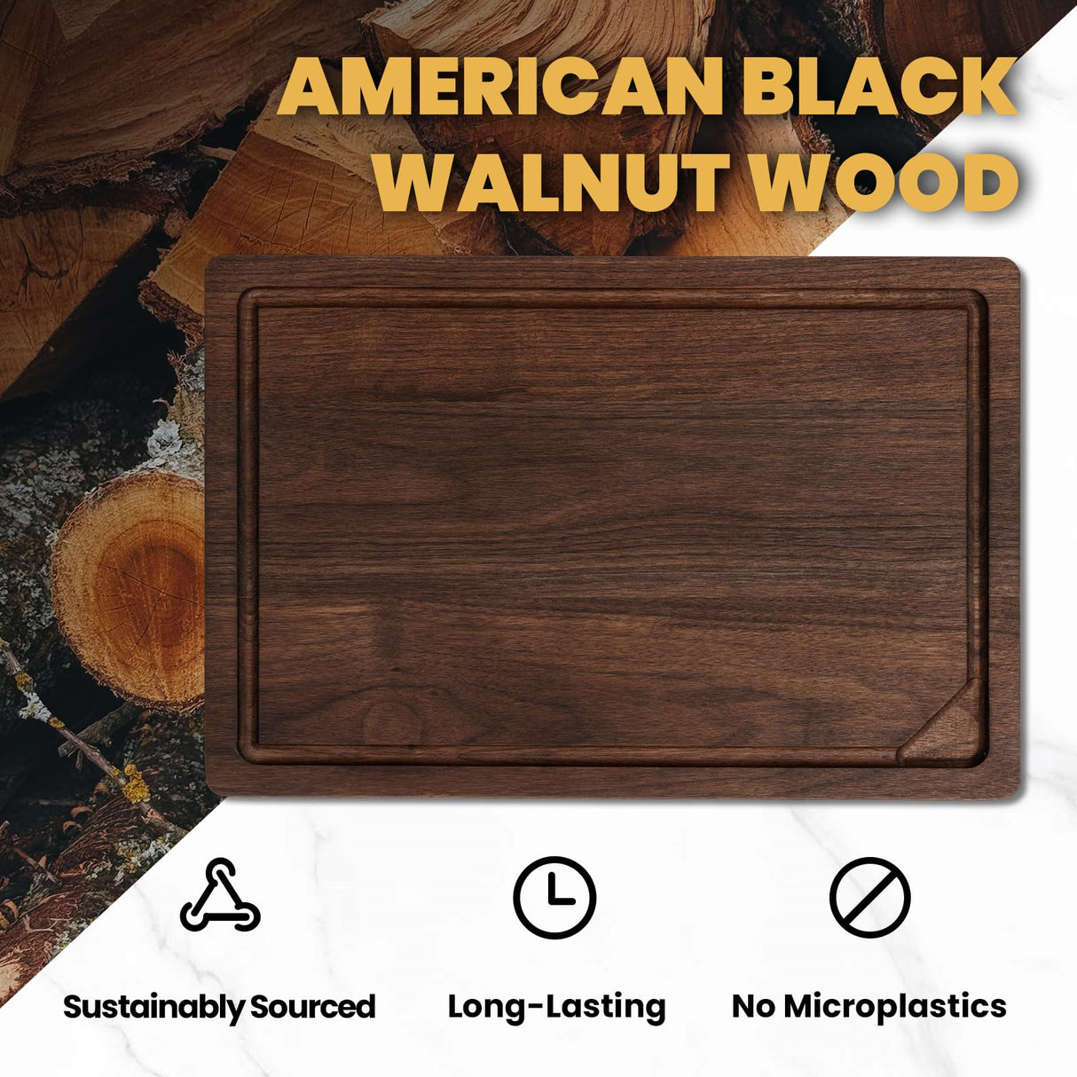 17” Walnut Cutting Board, Wooden Cutting Boards for Kitchen, Large Butcher Block Cutting Board, Large Cutting Board, Wood Cutting Boards for Kitchen with Juice Groove and Handles, Gift for Christmas Heimlove