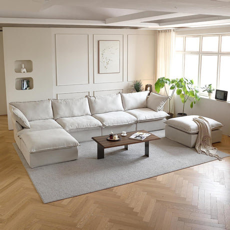 JACH U-Shaped Couches for Living Room, Convertible Sectional Sofa, 162" Modern Deep Seat Soft Cloud Couch, Modular Sectional Sofas with Ottomans, Sofa Cover Removable(Beige) JACH