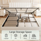 Jocisland King Size Lift Up Storage Bed Frame, Linen Upholstered Platform Bed with Vertical Channel Tufted Headboard and Wingback, Hydraulic System, No Box Spring Needed, Wood Slats Support, White Jocisland