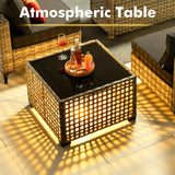 CAODOC 11-Piece Outdoor Sectional Sofa Set w/ 54" Fire Pit – L-Shaped Wicker Patio Furniture, Deep Seating & Swivel Rockers,Black CAODOC