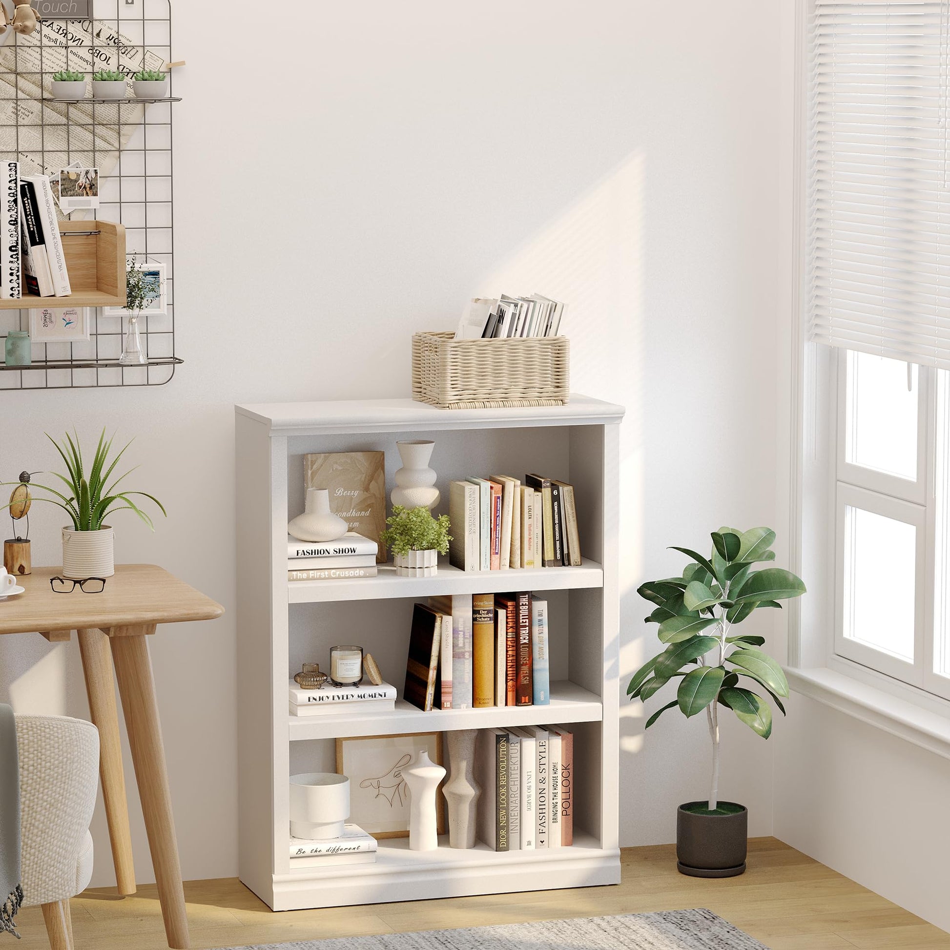 Blini 3-Shelf Tall Bookcase in White - Stylish Wooden Storage Solution for Home & Office - WoodArtSupply